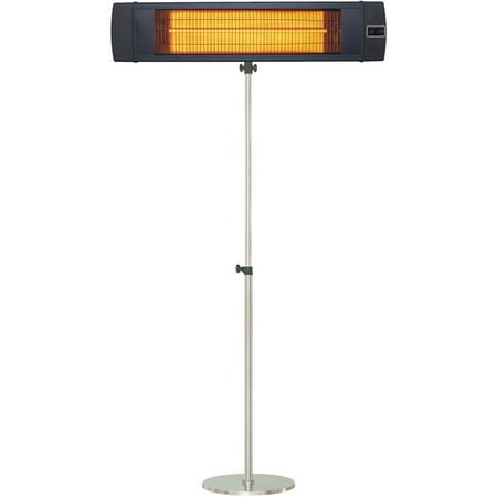 Hanover 34.6-In. Wide Electric Carbon Infrared Heat Lamp with Remote Control and Stainless Steel Stand, Black