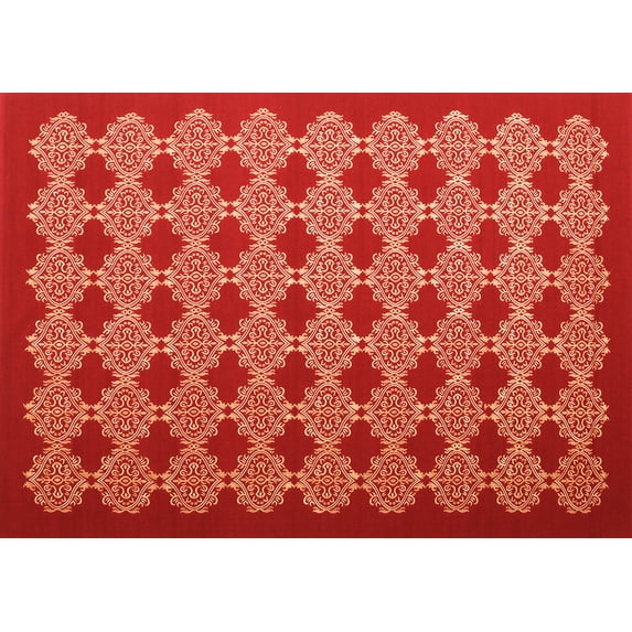 Ahgly Company Indoor Rectangle Abstract Orange Contemporary Area Rugs, 7' x 9'