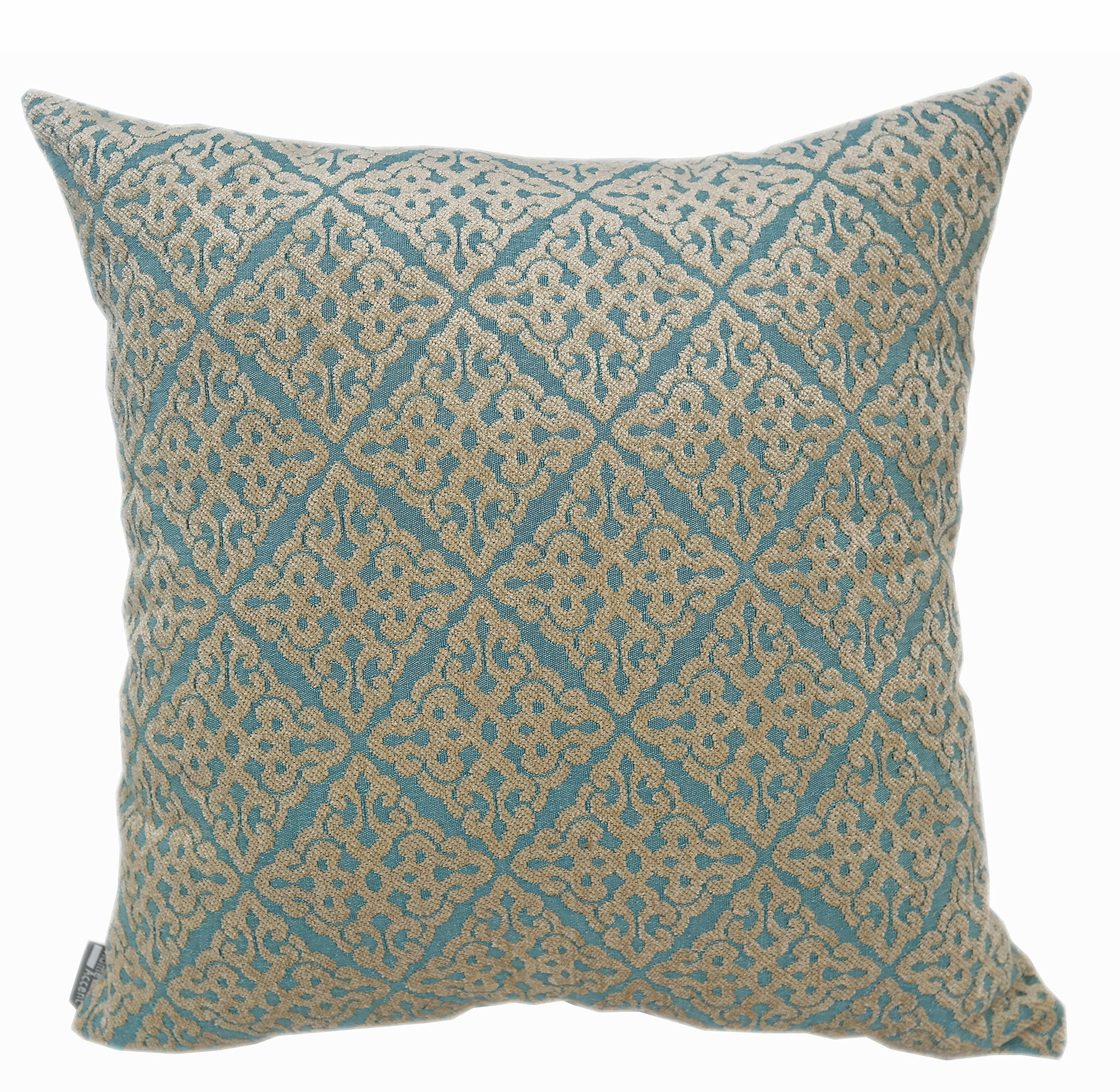 We+Turquoise Blue Mauve Grey Tan Jacquard Flower Cotton Bolster Cushion Cover 