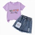 thumbnail image 4 of TOWED22 Toddler Girl Denim Skirt Set Short Sleeve Print T-Shirt Tops and Jean Skirt Outfits Kids Summer Clothes(O,6-7 Y), 4 of 4
