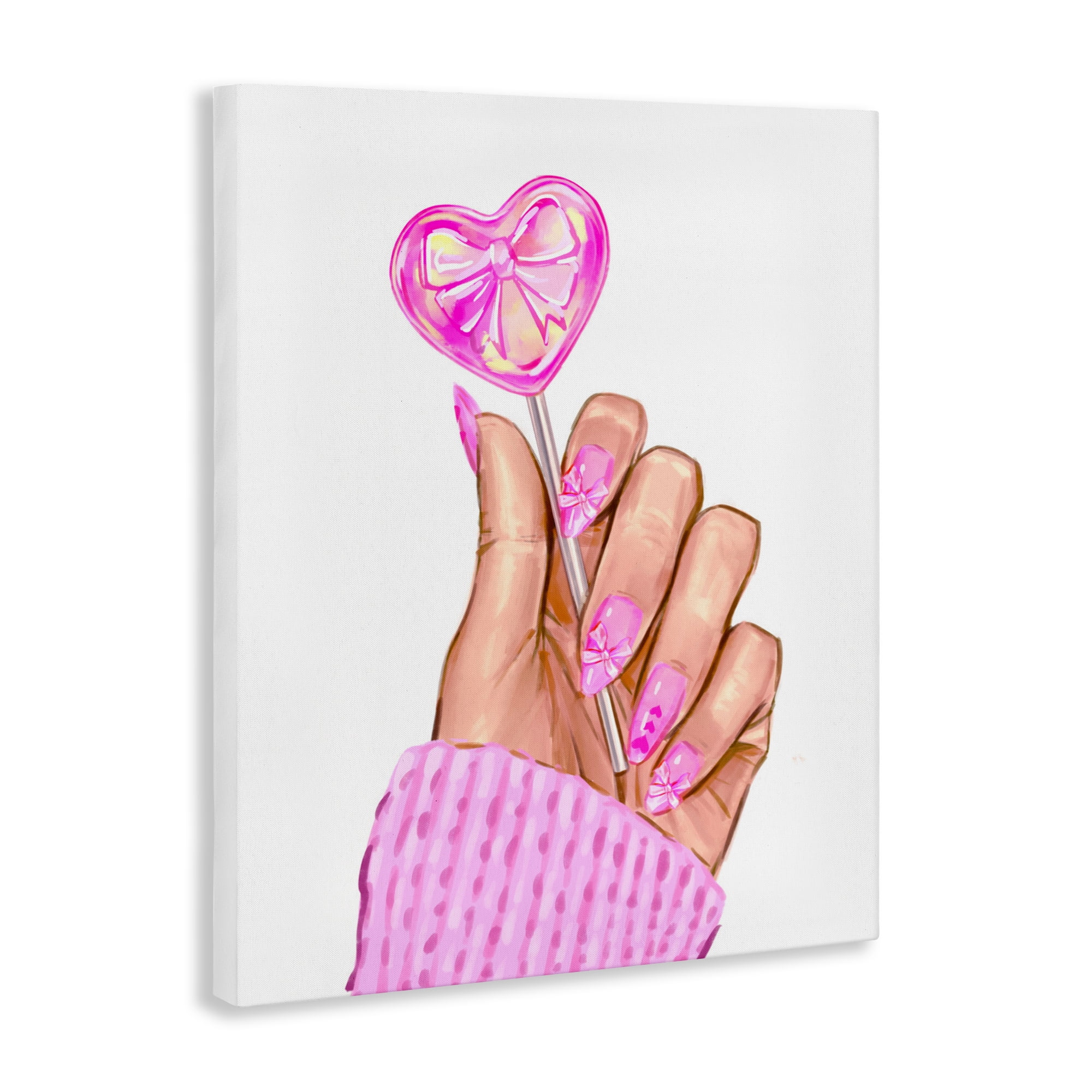 Pink Fashion Bow Lollipop Canvas Wall Art, design by Ziwei Li