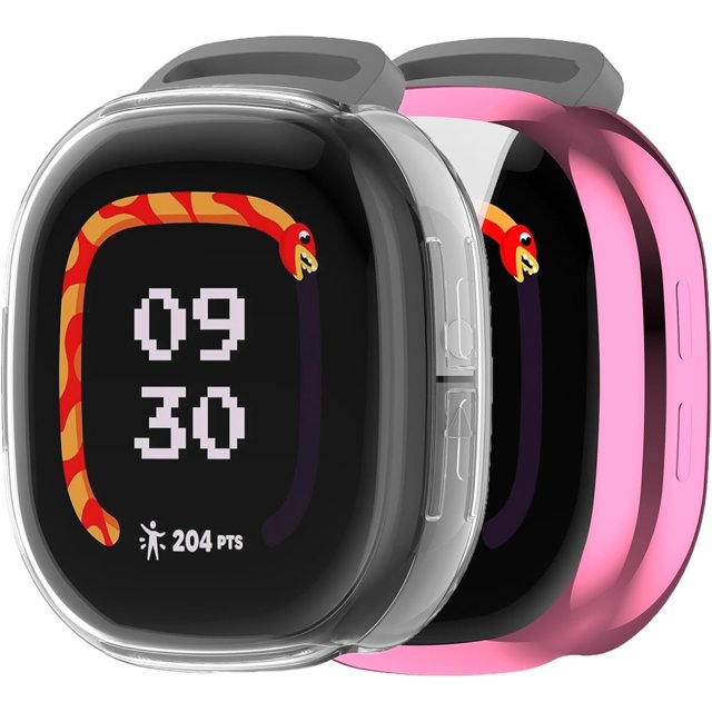 KOMI Compatible with Fitbit Ace LTE Case Cover, All-Around Soft TPU Cover with Screen Protector Protective Cover for Fitbit Ace LTE Accessories (Pink+Clear)