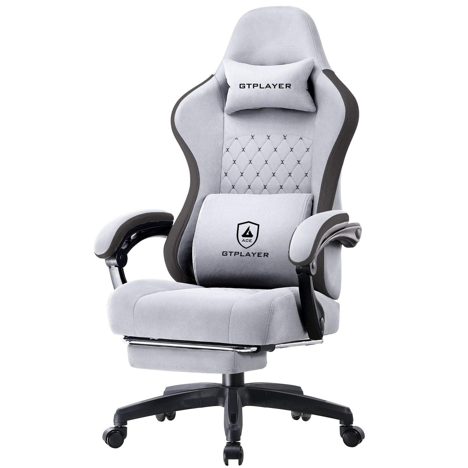 GTPLAYER Ergonomic High Back Pocket Spring Cushion Gaming Chair with Footrest & Linkage Armrests, Frosted Gray