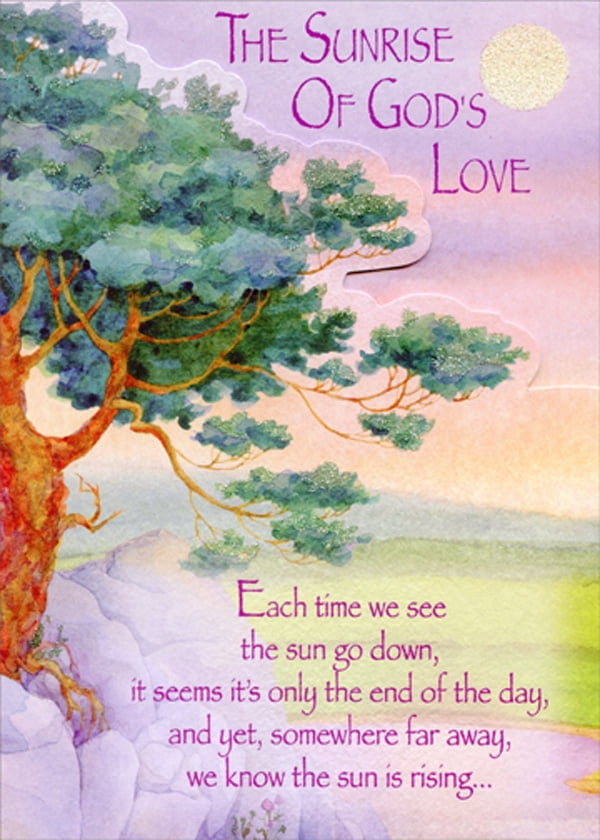 Designer Greetings Sunrise of God's Love Watercolor Die Cut Z-Fold Religious Sympathy Card