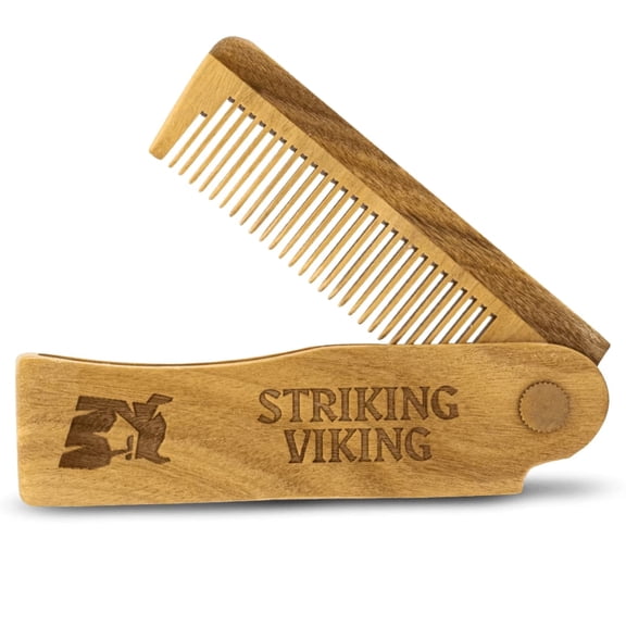 Striking Viking Sandalwood Folding Beard Comb Anti Static Wooden Travel Grooming Comb