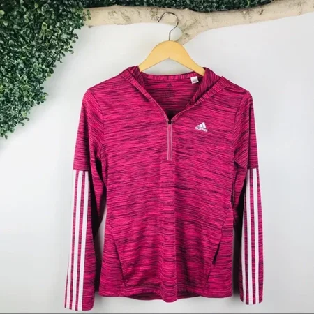 Adidas Ladies Climalite Three-Stripe Lightweight Quarter Zip Workout Exercise Hoodie (Small, Pink)