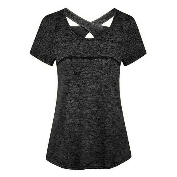 Women's Short Sleeve Yoga Activewear Cross Back Running Shirts Top