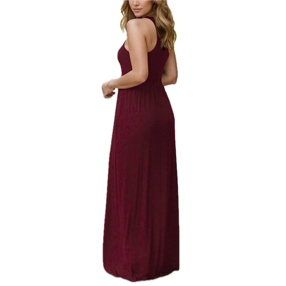 Women's Pocketed Round Neck Sleeveless Dress 95% Rayon 5% Spandex Comfortable Everyday Wear Easy Care Soft Stretch