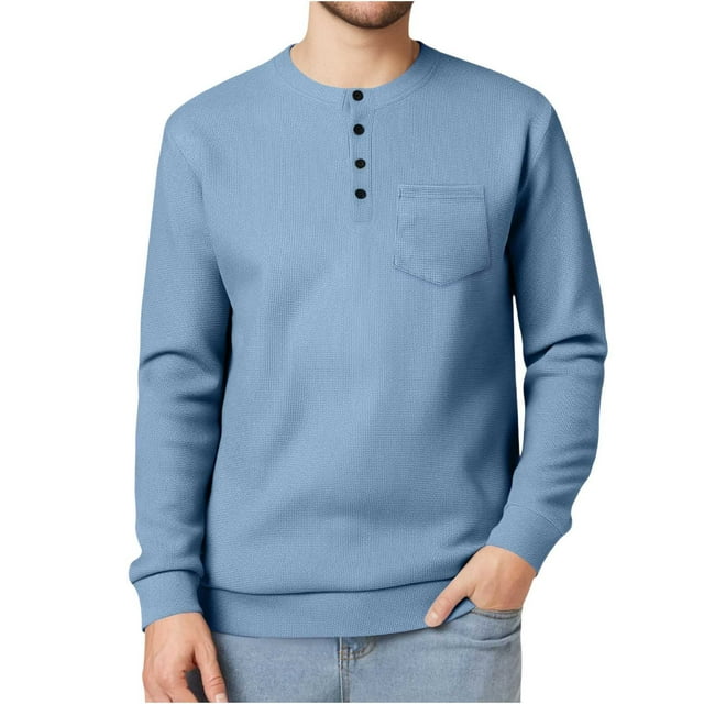 Henley Quarter Zip Sweater Men Button Up Pullover Textured Knit Thermal Casual Pocket Long Sleeve Spring Fall Crewneck Layering Shirt