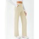 thumbnail image 2 of Pantalones de yoga DLOODA de pierna ancha y cintura alta para mujer, color caqui, 2 of 4