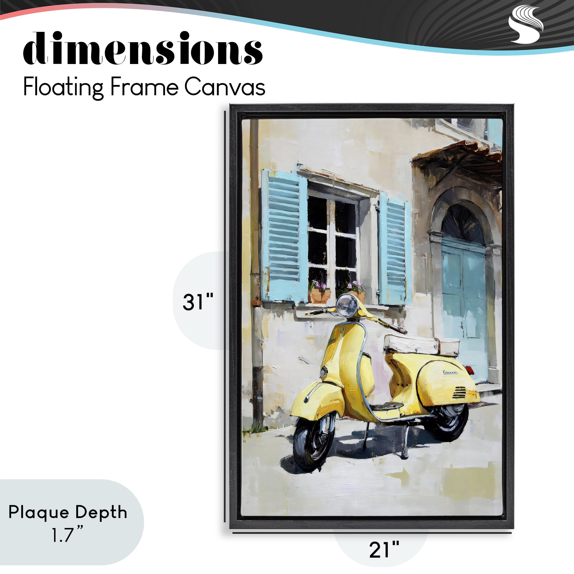 Stupell Industries Sunny Day Scooter Ride Black Framed Floater Canvas Wall Art, design by Petal Prints Design