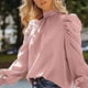 thumbnail image 3 of Blusa de mujer, elegante blusa de negocios de gasa, cuello alto liso, mangas abullonadas, tops S-XXL, 3 of 6