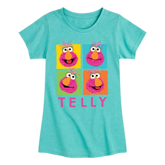 Sesame Street - Telly Grid - Girls Fitted Short Sleeve Graphic T-Shirt
