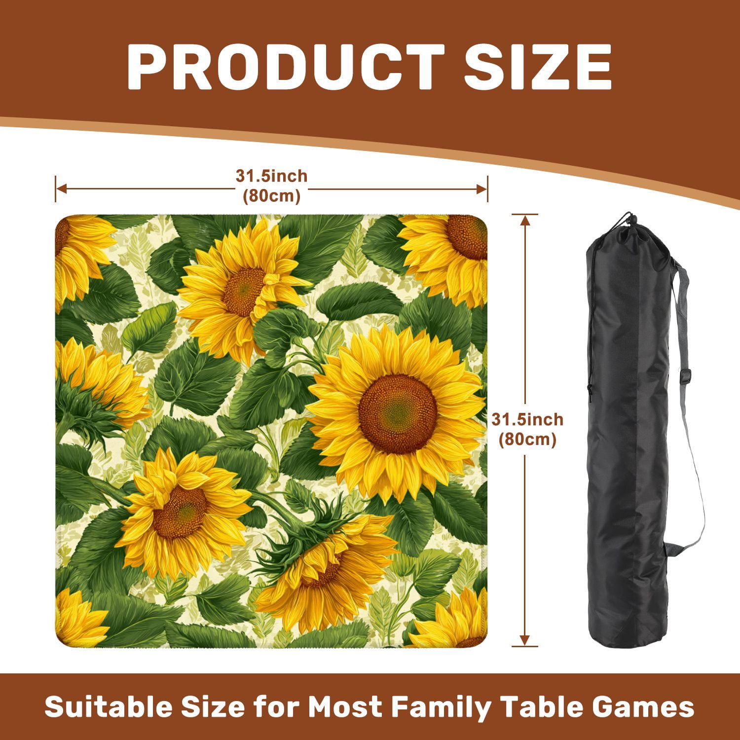 Mahjong Mat 31.5" x 31.5" Sunflowers summer seamless Non-Slip Noise Reduction American Mahjong Tiles Table Cover for Dominoes Poker Card Board Games Gift