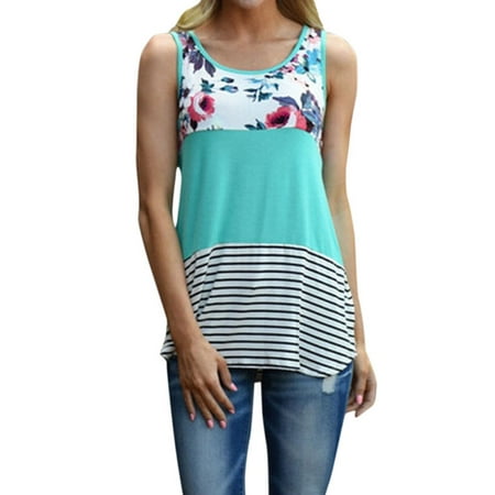 - Nlife Women's Sleeveless Lace Stripe Floral Print Tank Top