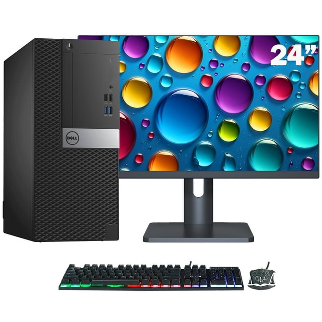 DELL OptiPlex Mini Tour PC de Bureau avec Moniteur 24 Pouces - Carte Graphique AMD R7 350X /Intel i5 CPU Quad-Core/ 16 Go DDR4 RAM/ 256 Go SSD/ Windows 10 Pro/ Clavier de Jeu RGB Souris (Reconditionné)