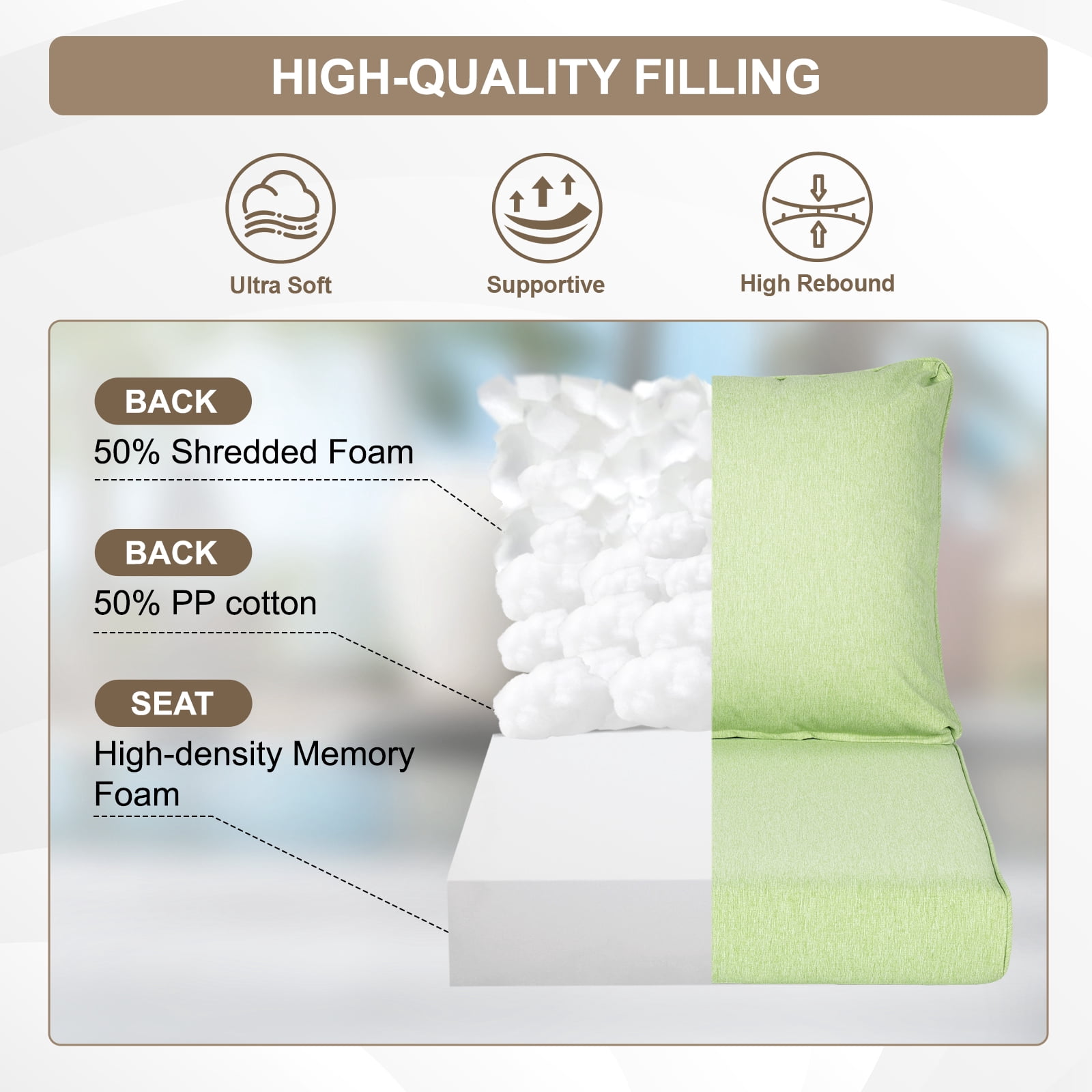 BPS 24x24 Inch Outdoor Deep Seat Patio Cushion Set, Water Repellant & Fade Resistant, Green