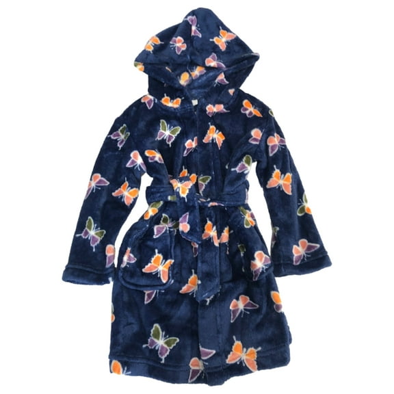 Toddler Girls Plush Blue & Pink Butterfly Print Bath Robe 2T