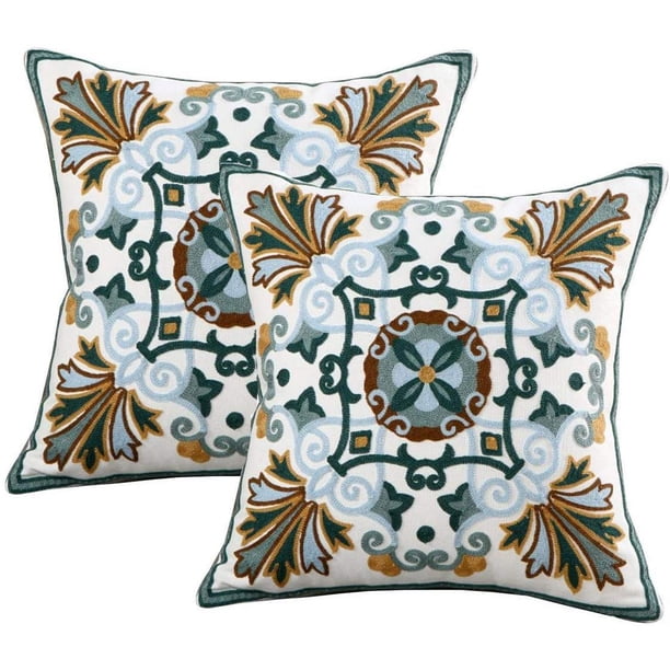 Nvzi 2 fundas de cojín verdes de 45 x 45 cm, bordadas, estilo bohemio, para decoración del hogar, funda de cojín o almohada, color verde hoja de arce, 2