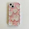 thumbnail image 6 of Case for iPhone 14 Pro,Cute Beige Hearts Retro Pink Oil Painting Laser Curly Wave Edge Glitter Case,Shockproof Camera Protective TPU Slim Case,for iPhone 14 Pro Case 6.1 inches, 6 of 11