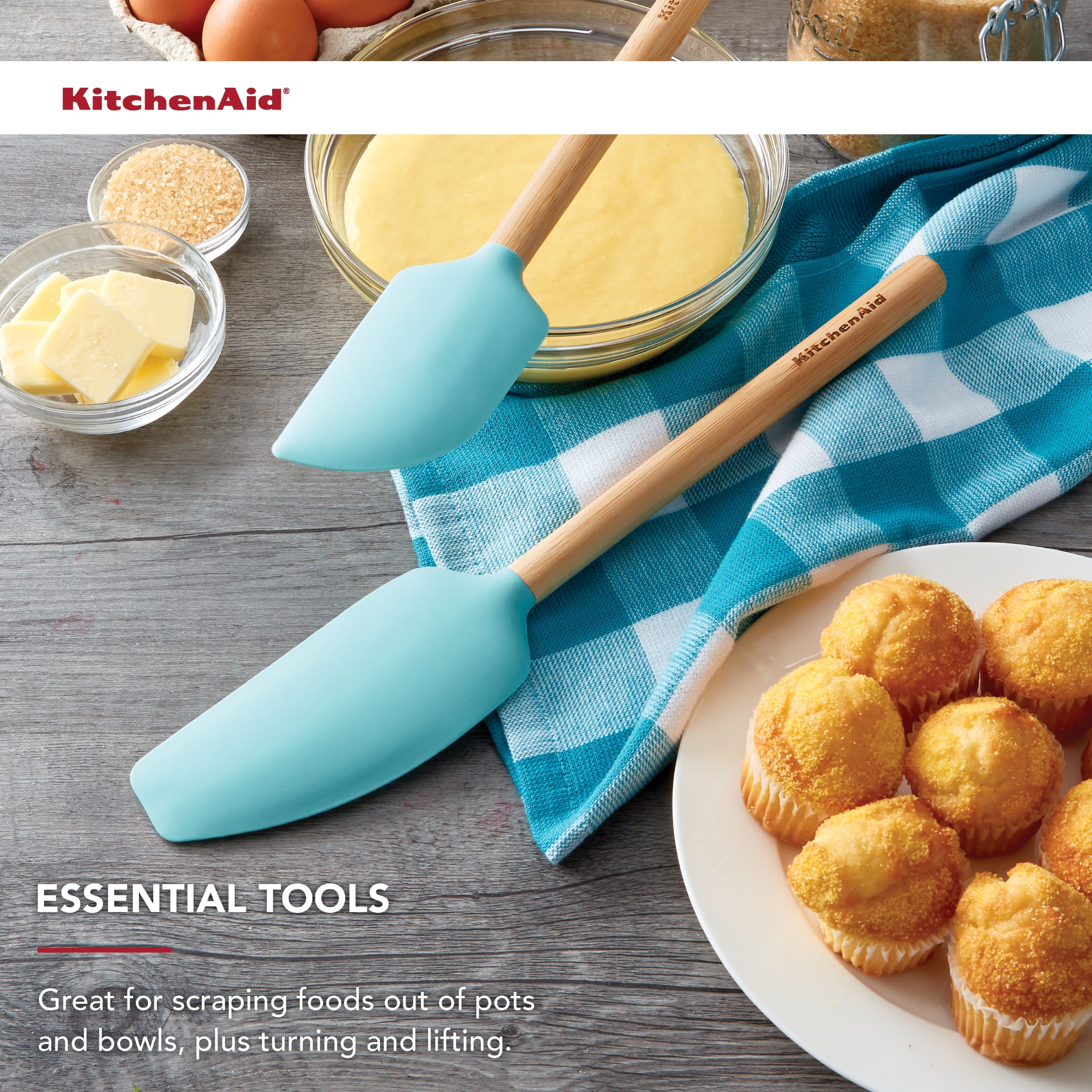 Kitchenaid Bamboo 2-piece Spatula Set in Aqua Sky