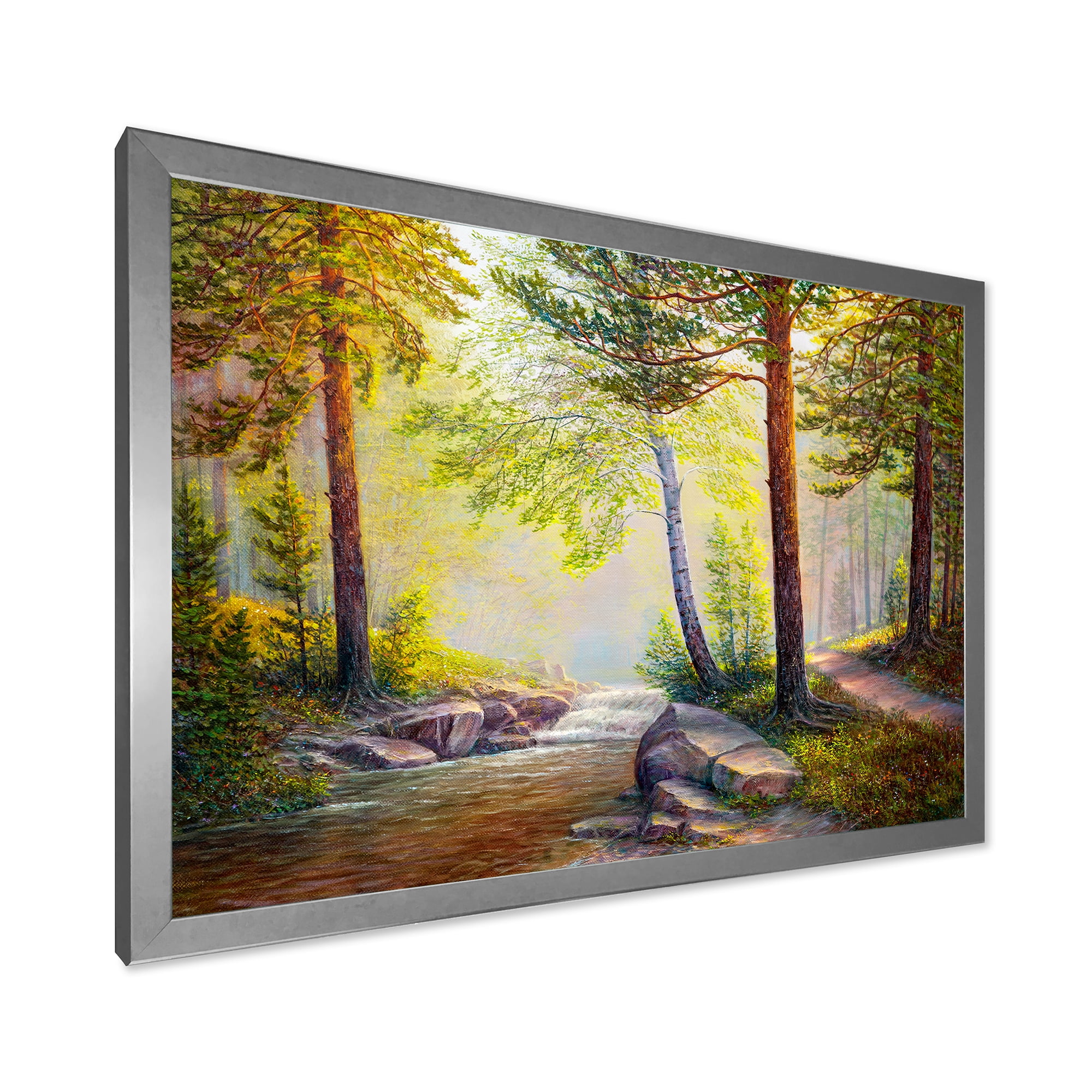 Designart 'Afternoon Light Through The Forest Trees' Traditional Framed Art Print