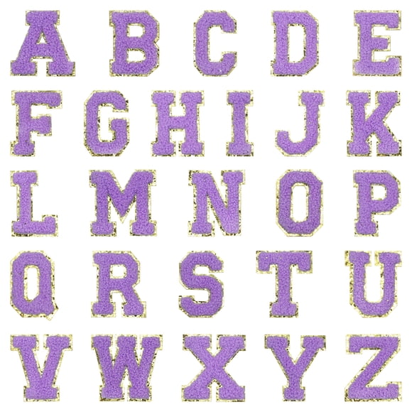 Uxcell 26 Paquete de Parches de Letras de Chenilla, Parches de Chenilla Autoadhesivos A-Z para DIY Ropa de Tela, Zapatos, Bolsas, Púrpura
