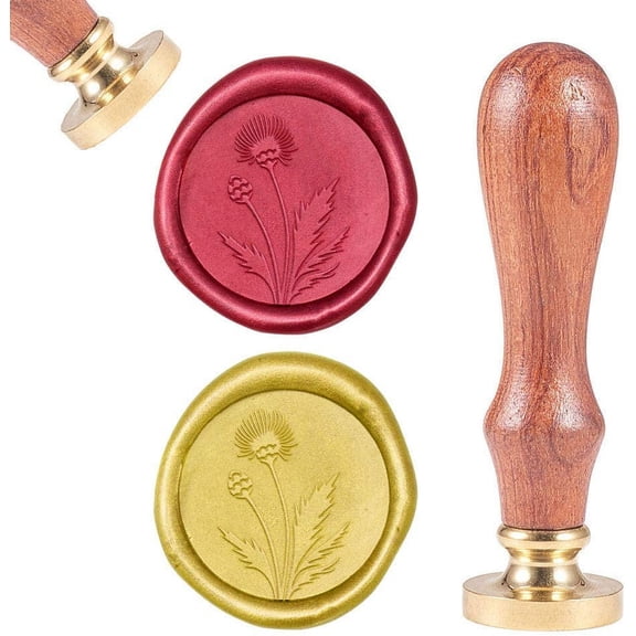 Thistle Grass Wax Seal Stamp 25mm Brass Head Wood Handle Multi-Purpose Vintage Style Easy to Clean Reusable Golden