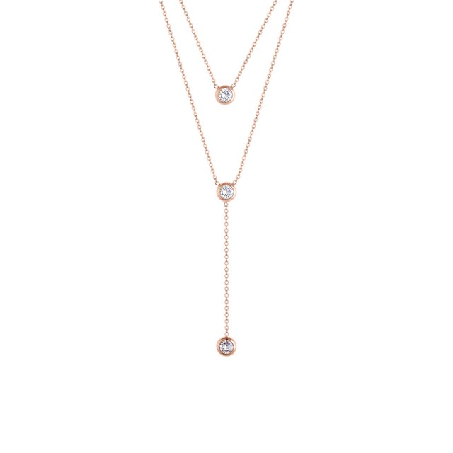 Collar llamativo con dije de circonio cúbico de doble capa de acero inoxidable Cadena clavicular (oro rosa)