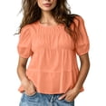 thumbnail image 2 of LEKWK Babydoll Tops for Women Puff Short Sleeve Cute Peplum Tops Pleated Casual Loose Fit Flowy Blouses Summer Beach Vacation Going Out Outfits, 2 of 5
