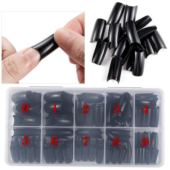 500 Pcs False Nails Natural Acrylic Art French Fake Nails Tips with Box for Women Girls Black