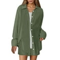 thumbnail image 2 of Women's 2 Piece Cotton Outfits, Loose Casual Long Sleeve Button Shirt and Shorts Tracksuit Beach Vacation Sets Pant Sets for Women Dressy Casual Green L, 2 of 7