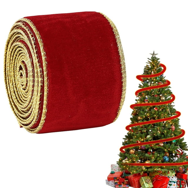 Velvet Christmas Wired Ribbon, Double Sided Velvet Ribbon for Christmas Tree Wreaths Gift Wrapping Bows Gralands Home Decor Crafts, 1 Roll, 2.48 In x2.19 Yard