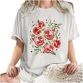thumbnail image 4 of LEBONYARD Womens Tops Plus Size,Women's Fashion Summer Round Neck Drop Sleeves Leisure Short Sleeve Fruit Printing Tops White S, 4 of 7