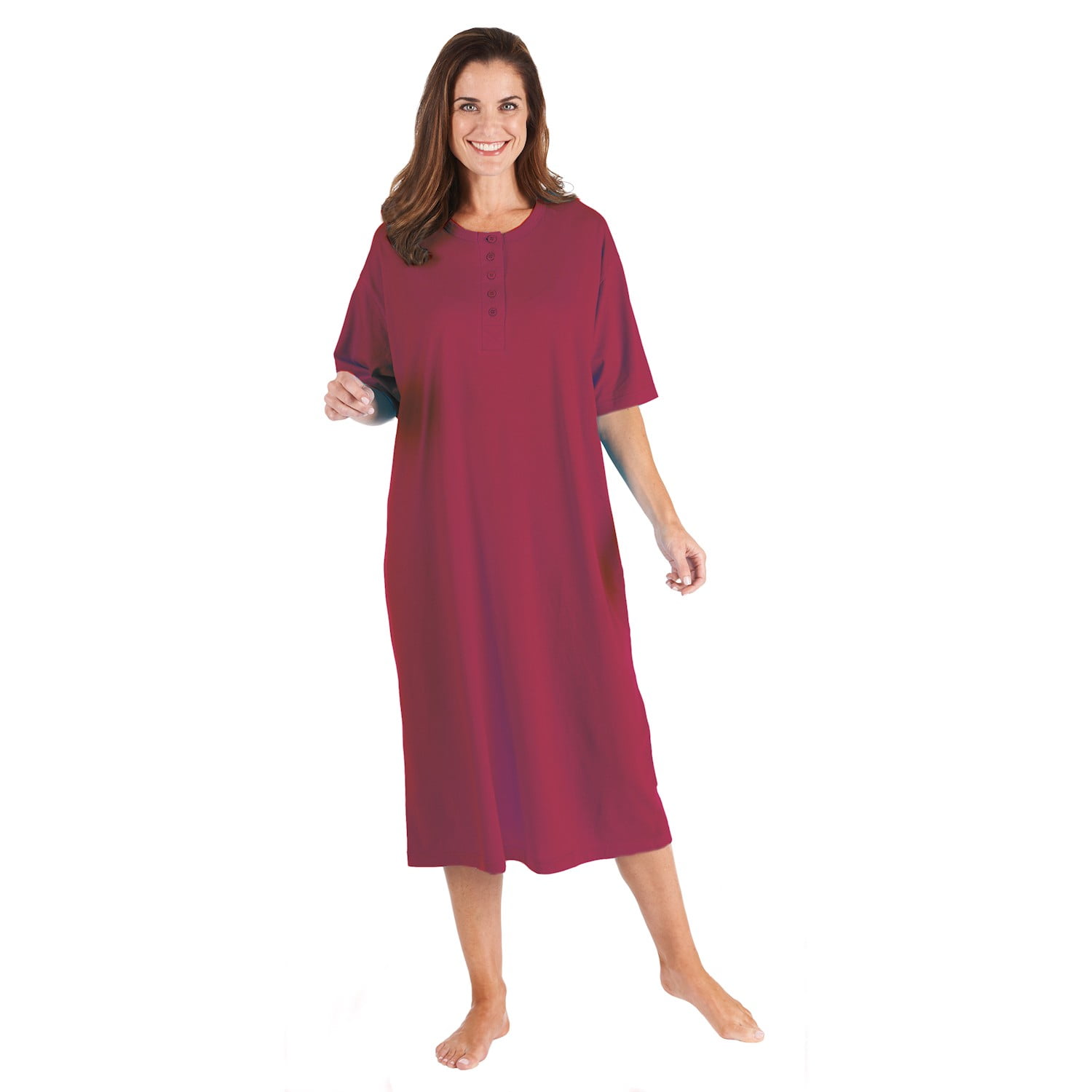 CATALOG CLASSICS Womens Nightgown Henley Night Shirt 100 Cotton Night