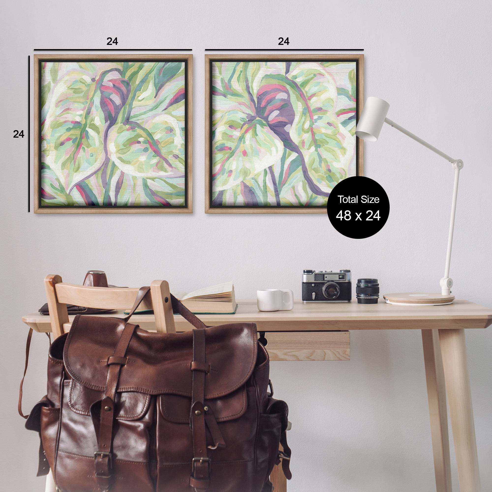 Stupell Industries Tropical Fronds Pattern Botanical & Floral Painting Brown Floater Framed Canvas Art Print Wall Art, 25 x 25, Set of 2