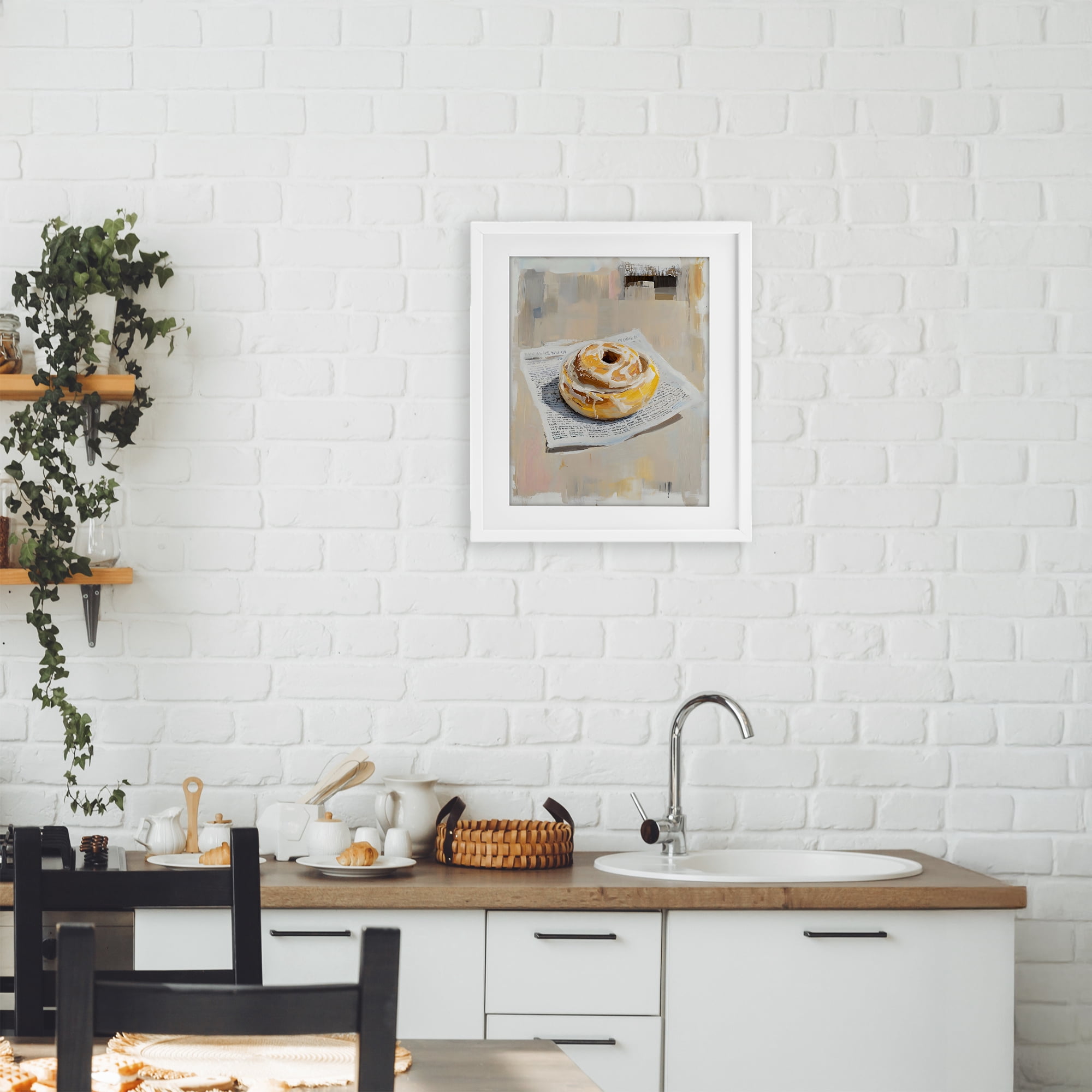 Stupell Industries Cinnamon Roll & Morning Paper White Framed Print Under Glass, design by The Prints Vibe