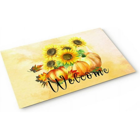 

Welcome Indoor Doormat Entrance Floor Mat Rubber Backing Anti-Slip Door Mat Door Rugs for Bathroom Kitchen Decorch Autumn Sunflowers Pumpkins Aestheticism 24x16 Inch