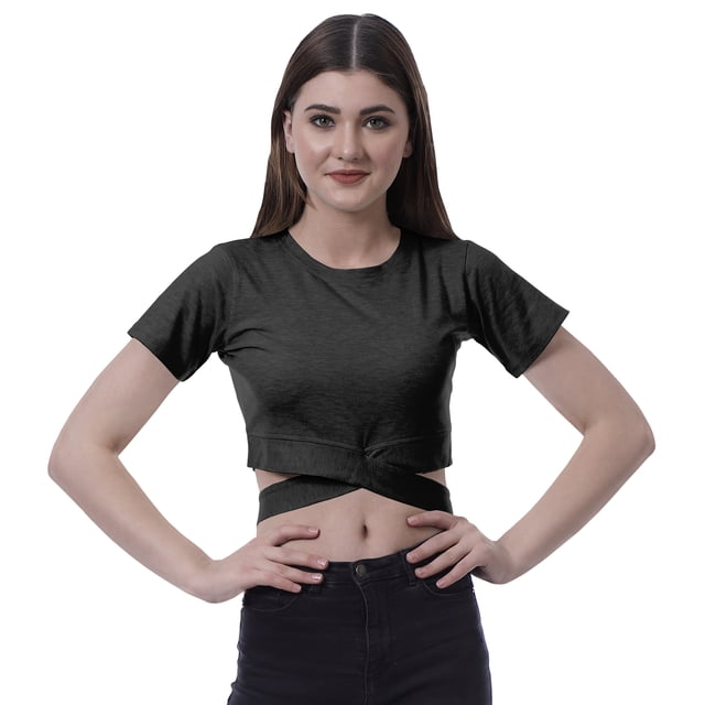 Moomaya Haut à Ourlet Croisé pour Femmes Manches Courtes Col Rond T-Shirt Blouse Hauts