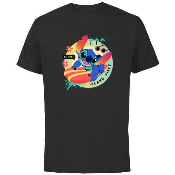 Disney Stitch Aloha Island Vibes - Short Sleeve Cotton T-Shirt for Adults - Customized-Black