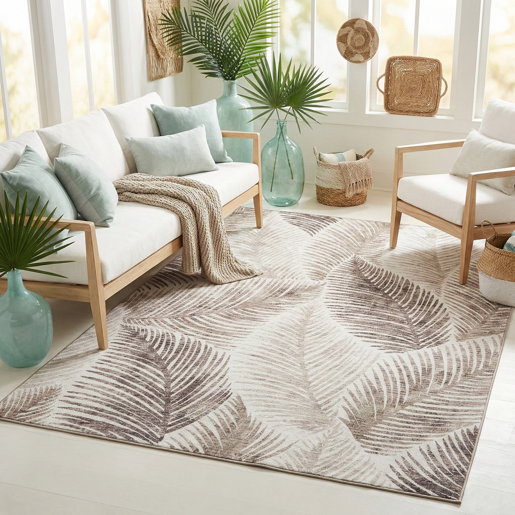 ReaLife Machine Washable Indoor Outdoor - Mat Rug Foldable Printed Thin Lightweight Cushioned Fade Resistant Patio Deck Dock Porch Pool Balcony Camping - Zoey - Beige 6' x 9'