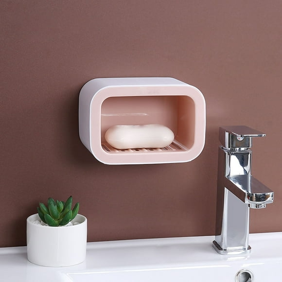Boîte à savon murale - Porte-savon mural - avec ventouse - pour toilettes - Boîte gratuite - Fournitures de dortoir nordique - 1 couche - Rose