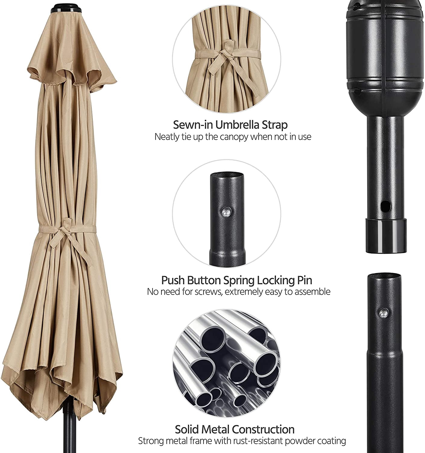 11FT Patio Umbrella Outdoor Market Table Umbrella with Push Button Tilt & Crank for Garden/Lawn/Deck/Backyard/Pool/Beach, 8 Ribs, Tan