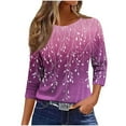 thumbnail image 2 of Viluyesy Round Neck T-Shirt for Womens 3/4 Sleeves Shirt Tops Loose Blouse Hot Pink Size XL, 2 of 4