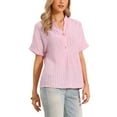 thumbnail image 4 of INSPIRE CHIC Casual Stripe Blouse for Women's V Neck Button Front Short Sleeve Top XS Light Pink, 4 of 6
