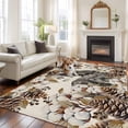 thumbnail image 3 of Rectangle Area Rug 6x9ft,Vintage Rabbits Cotton Washable Carpet Non-Slip Runner Accent Rugs Indoor Floor Mat for Bedroom Living Room Decor,Countryside Pine Fruit on Linen, 3 of 9
