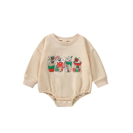 

sdghg Baby Girls Christmas Romper Long Sleeve Crew Neck Gingerbread Man/Cups Print Bodysuit for Casual Daily