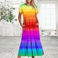 thumbnail image 2 of Penkiiy Women's Summer Casual Short Sleeve Crewneck Gradient Print Swing Dress Flowy Tiered Maxi Beach Dress with Pockets XL Multicolor, 2 of 7