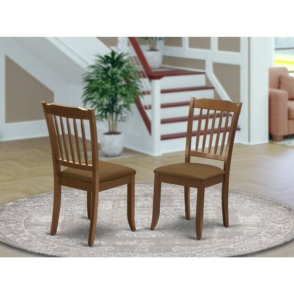 Vertical Slatted Back Dining Chairs - Set of 2 - Linen Seat - Mahogany Finish - Modern Kitchen Chairs