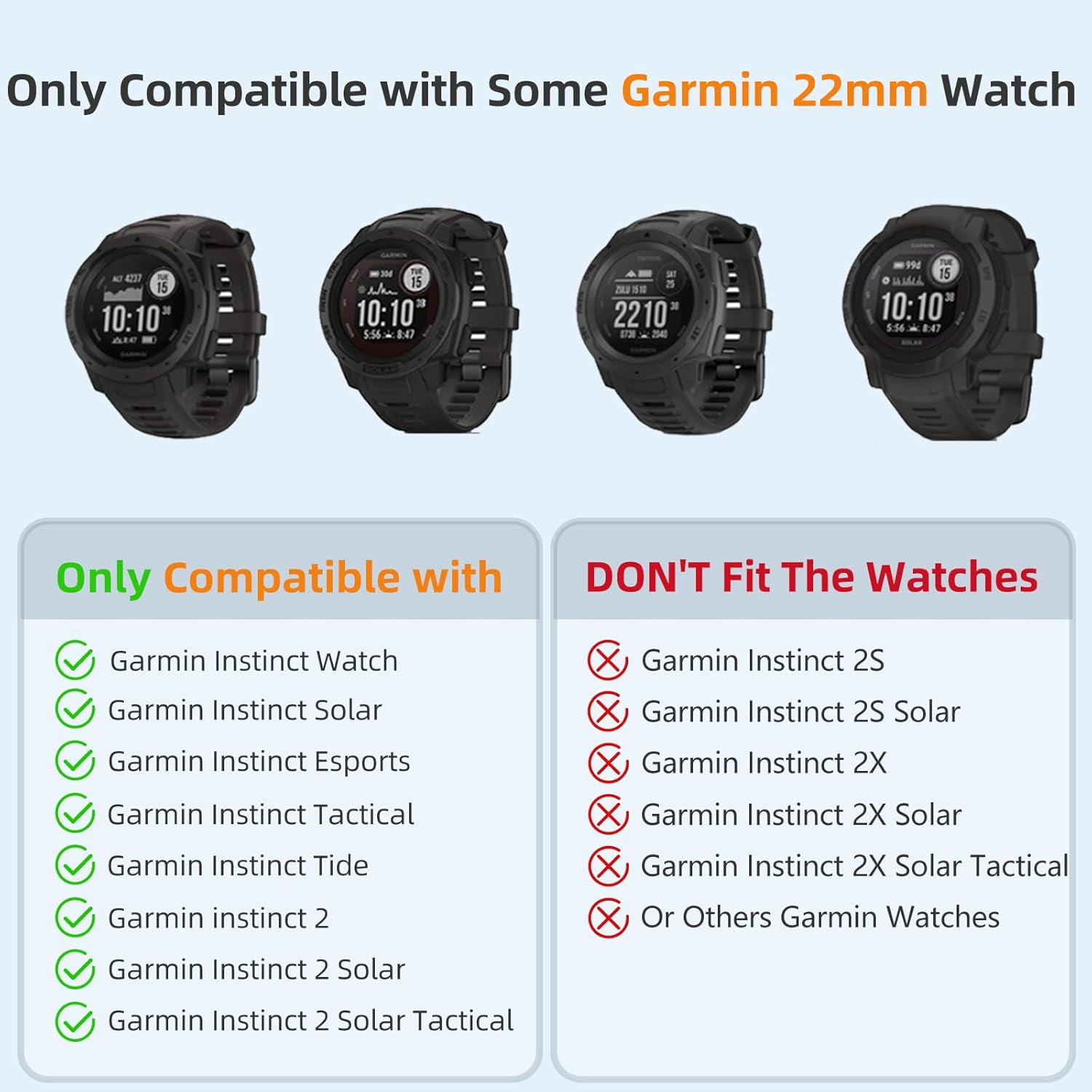 CRKMGS-Compatible with Garmin Instinct Watch Bands Replacement, 22mm Soft Silicone Sport Strap Compatible with Garmin Instinct Band/Instinct 2 Watch Band/Solar/Tactical Smartwatch-White Watch Band